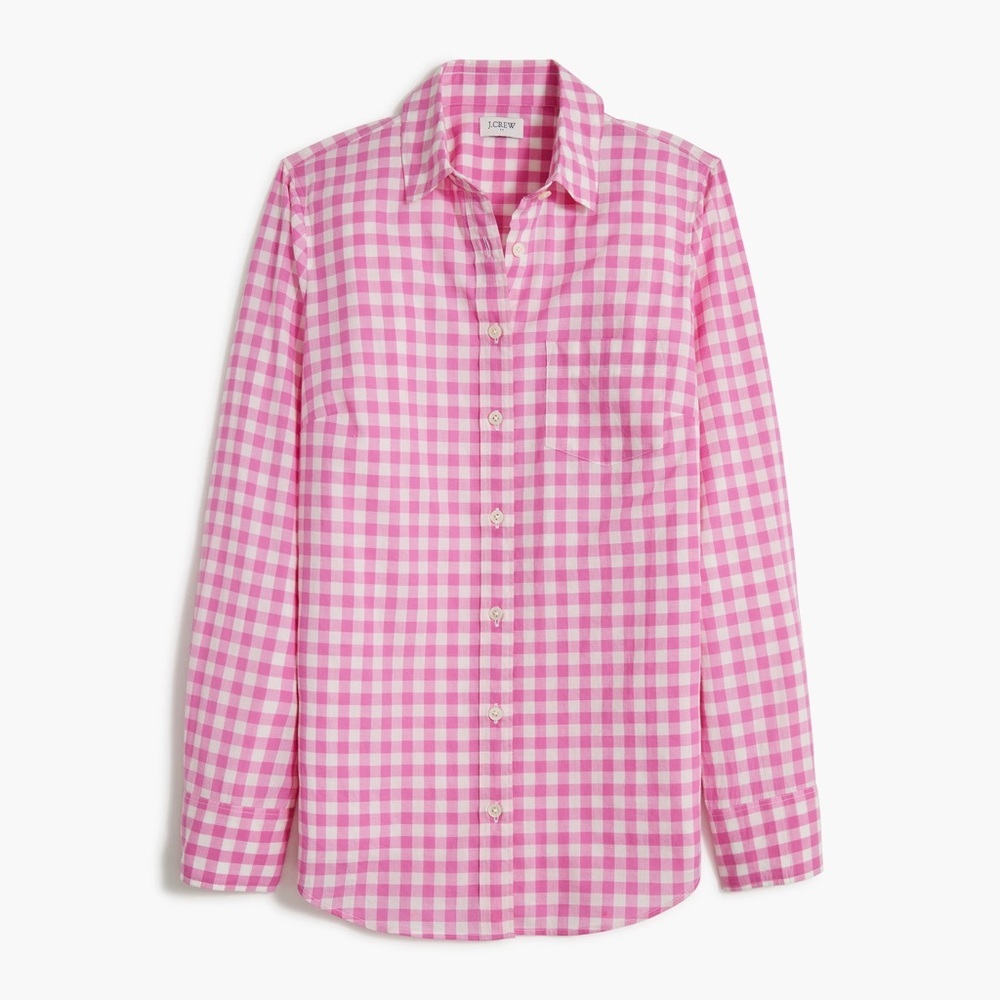 J. Crew Vivid Fuschia and White Gingham Button-Down Shirt